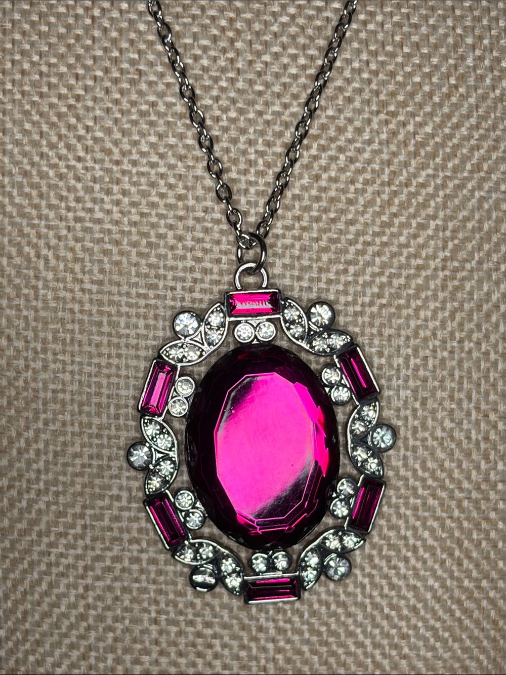 paparazzi Hot Pink Crystal Oval Pendant Necklace